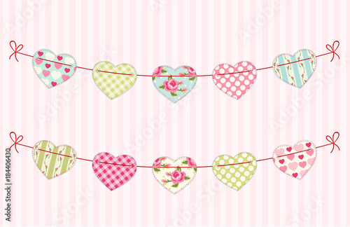 Cute festive retro bunting flags with different hearts