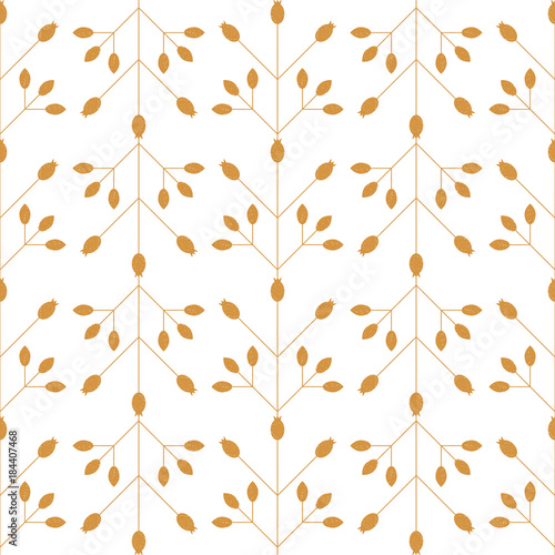 Modern vector floral seamless geometric pattern with  stylized rose hips berries and leaves in retro scandinavian style. Simple outlines with worn out texture.