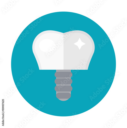 Tooth implant on the screw. Icon flat style. Dentistry, dentist concept. Isolated on white background. Vector illustration