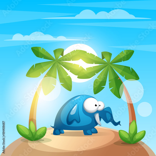 Cute, funny elephant - cartoon charater illustration.