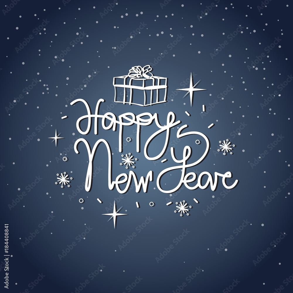 Happy New Year Icon Calligraphic Text Design Holiday Postcard Decoration Vector Illustraion