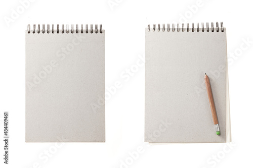 set of paper note book with pencil isolated on the white background.