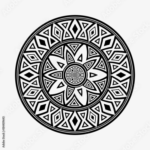 Round ornament shapes isolated on light gray background. Monochromatic ethnic seamless textures. Decorative elements for cards, t-shirt print, invitations, fabric, prints. Vector fashion illustration.