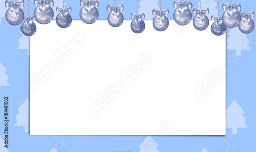Tablou pe pânză Blue Christmas frame background with decorated balls