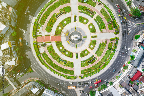 Circle roundabout city junction top view