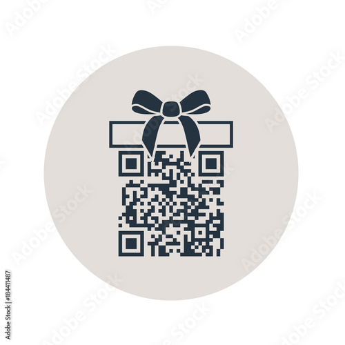 Icono plano codigo QR regalo en circulo gris