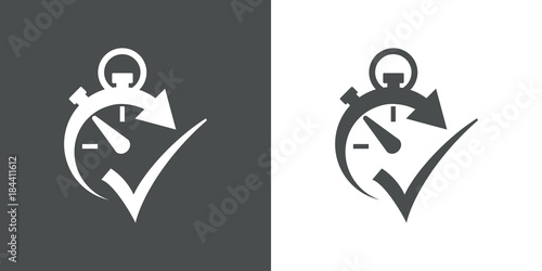 Icono plano cronometro OK gris y blanco