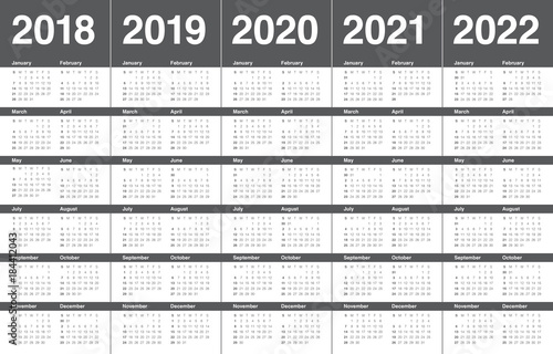 Year 2018 2019 2020 2021 2022 calendar vector