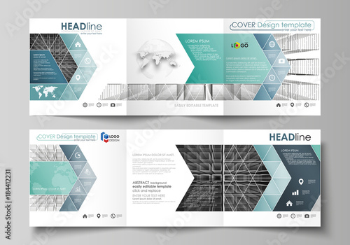 Business templates for tri fold square design brochures. Leaflet cover, vector layout. Abstract infinity background, 3d structure with rectangles forming illusion of depth and perspective.