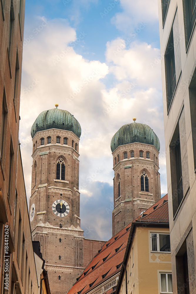 Towers of The  Cathedral of Our Dear Lady (Frauenkirche) in Munich, Germany