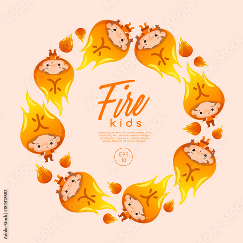 Boy and Girl in Chinese Five Elements Hat   Vector Illustration