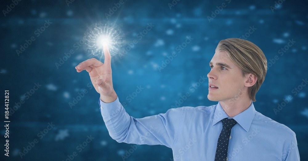 Businessman touching air light glow Businessman touching air light glow