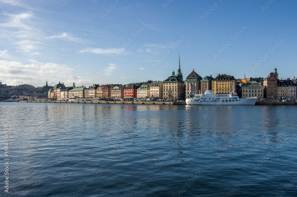 Obraz premium Stockholm, Sweden - October 15, 2015. Panorama of the capital from the island of Skeppsholmen. In Stockholm, there are many islands, which makes a tour of the city particularly interesting
