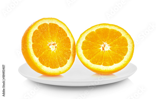 Orange piece in white plate on white background