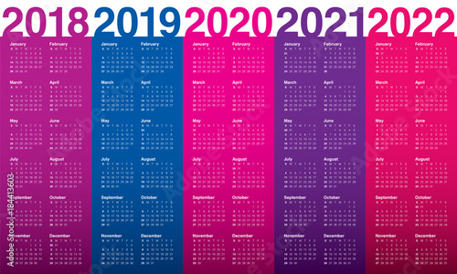 Year 2018 2019 2020 2021 2022 calendar vector