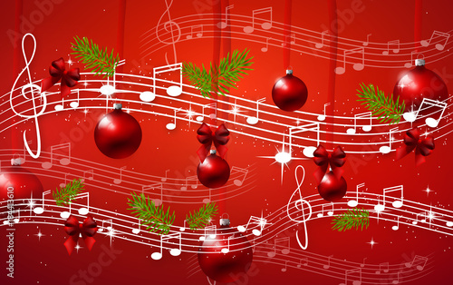 Red christmas background with notes