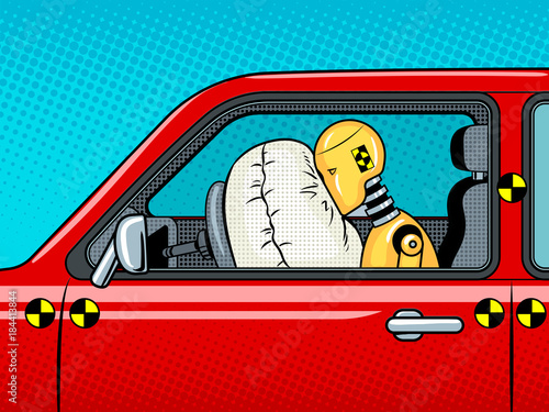 Crash test dummy pop art vector illustration