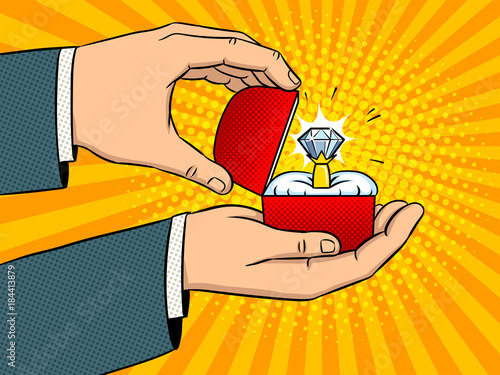 Obraz na płótnie Hands precious ring pop art vector illustration