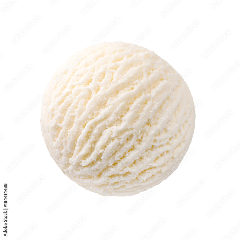 Creamy vanilla ice cream scoop, white chocolate milk ice-cream ball Stock  Photo