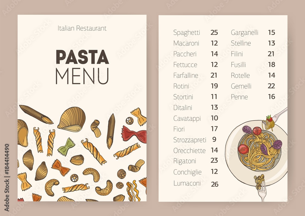 Delicious italian pasta types of high quality Vector Image