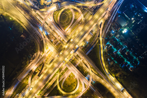 Above view of transport intersection city road at night