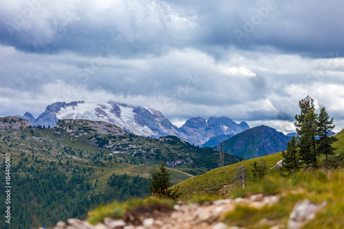 Marmolada massif cloudy panorama, Dolomites, Italy