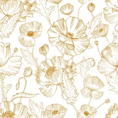 Acrylglasbilder Mohnblumenmuster Gelbe Mohnblumen Kontur Botanisches Muster  © Good Studio