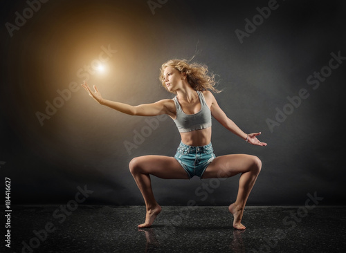One person, dancer, woman in dynamic beautiful action figure un