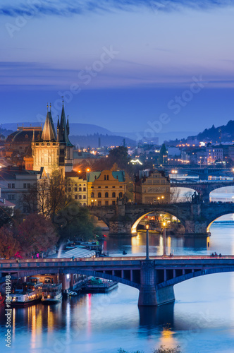 Photography views of the city and the bridge over the Vltava