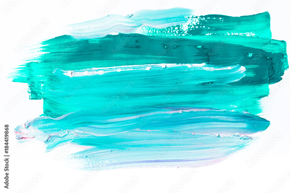 abstract painting with turquoise brush strokes on white