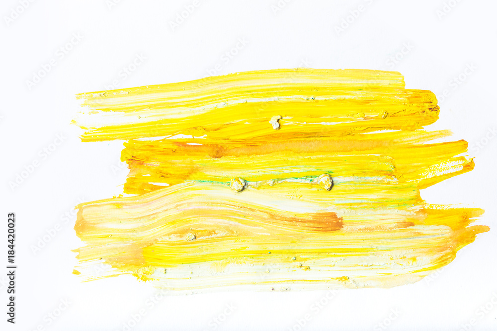 Fototapeta abstract painting with bright yellow strokes on white