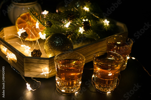 Photography New Year Party decoration with alcohol shot glasses