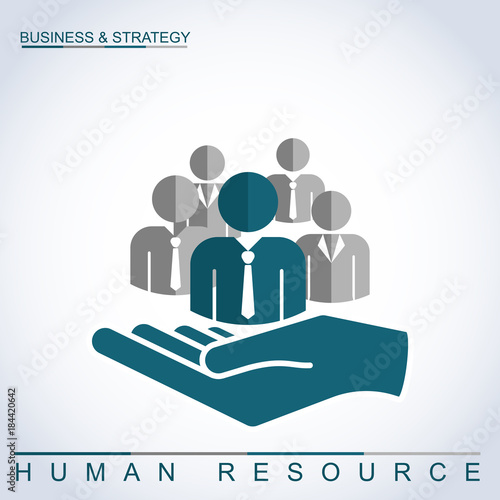 Human resources management concept. Businessmen and businesswomen with open hand, vector