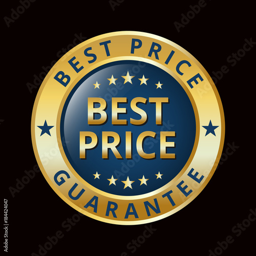 Best price guarantee golden blue label on black background