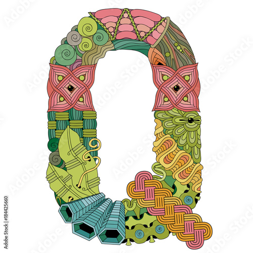 Letter Q zentangle. Vector decorative object