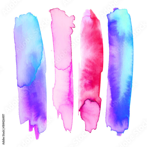 Colorful watercolor brush stroke stripes isolated on white. Hand painted grunge stripes set.