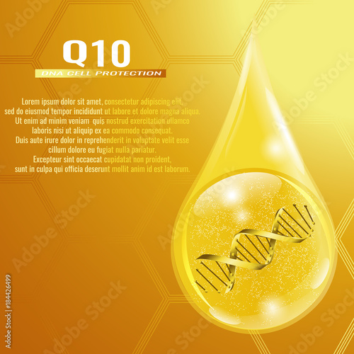Collagen solution. Coenzyme Q10. Vector illustration of collagen drop.