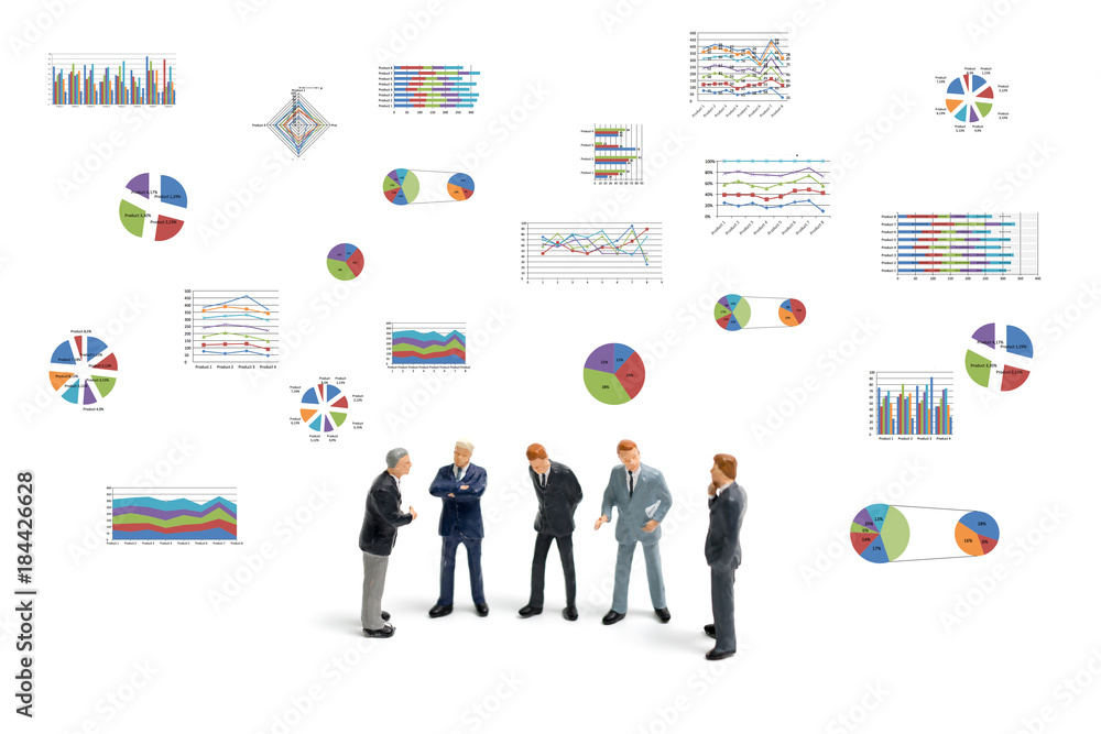Businessman standing with chart on white background