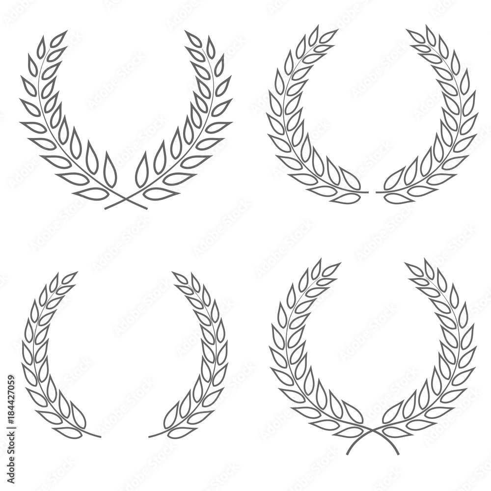 Set of four laurel wreaths vectors of different shapes isolated