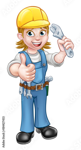 Mechanic or Plumber Woman Holding Spanner