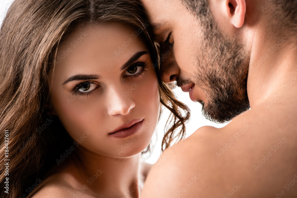 beautiful sensual couple isolated on white beautiful sensual couple isolated on white