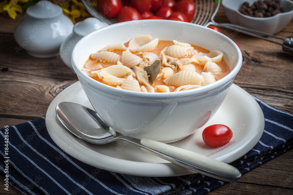 Fresh tomato soup with conchigliette. Fresh tomato soup with conchigliette.