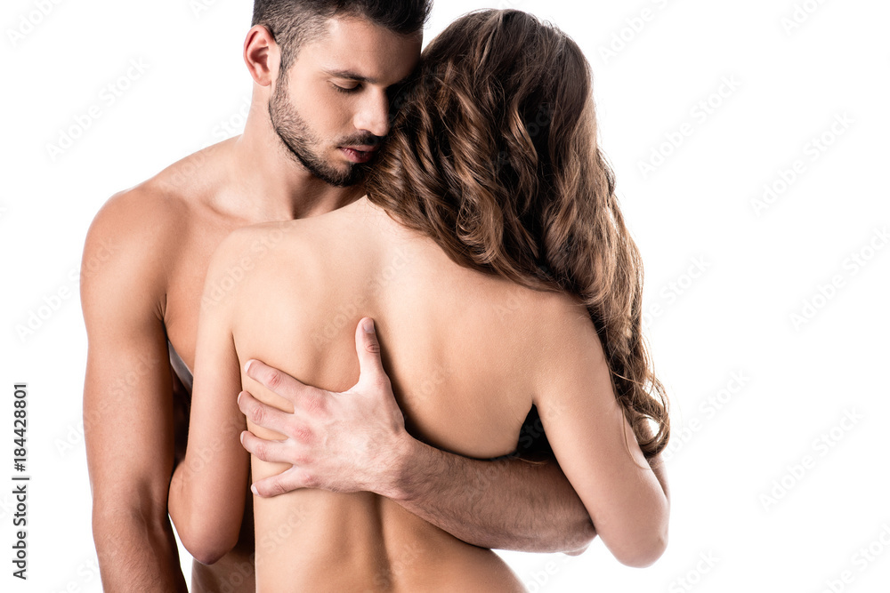 back view of young sensual naked couple isolated on white Stock Photo |  Adobe Stock