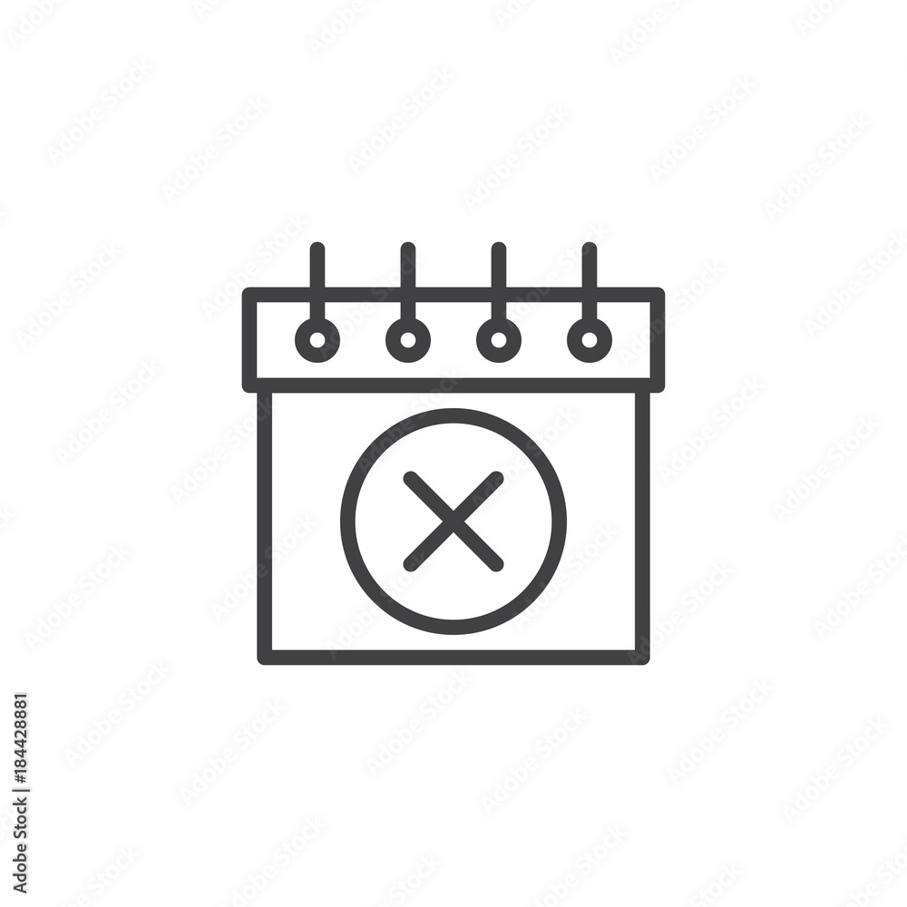 Reject calendar day line icon, outline vector sign, linear style pictogram isolated on white. Remove event symbol, logo illustration. Editable stroke Reject calendar day line icon, outline vector sign, linear style pictogram isolated on white. Remove event symbol, logo illustration. Editable stroke