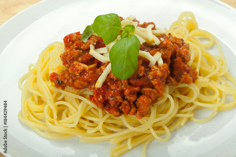 Spaghetti pasta with tomato beef sauce