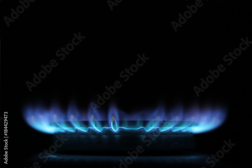 Bilde på lerret Gas burning in the burner over black background.