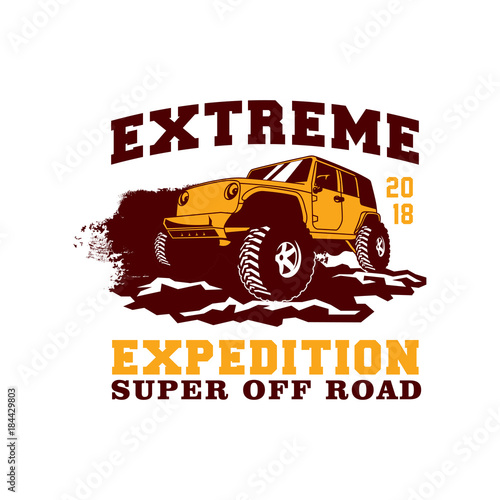 Colored  Off Road Car 4x4 Vehicle Logo Badge Template with Old Style Retro Vintage. 