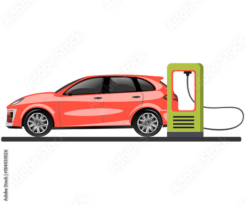 Banner with electric car and charging station