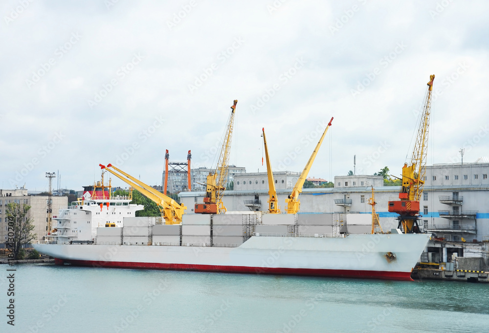 Fototapeta premium Port cargo crane, ship and container