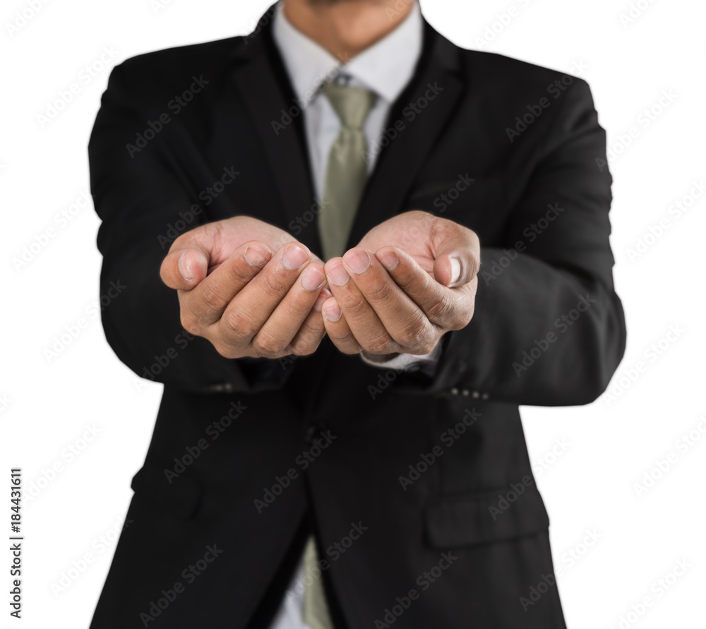 businessman open hands outstretched forward, giving showing concept